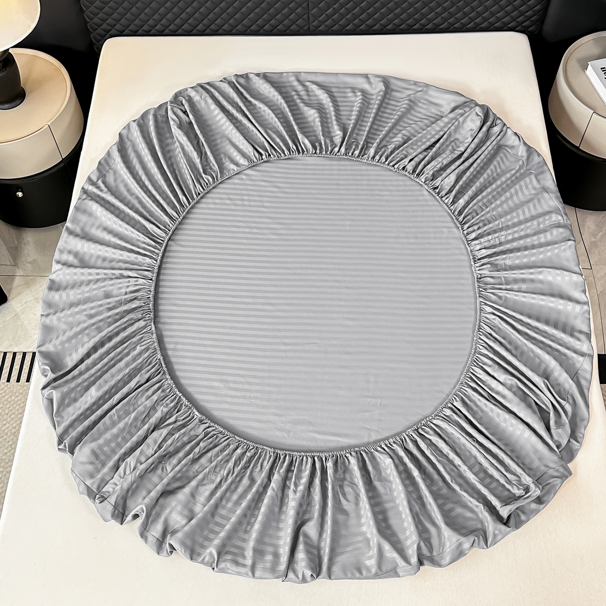 91家纺网 家纺一手货源 找家纺 安力森/诚臻酒店用品 2025新款酒店布草床单高支高密缎条款床笠三件套月子中心养老院机构专用床品 浅灰色