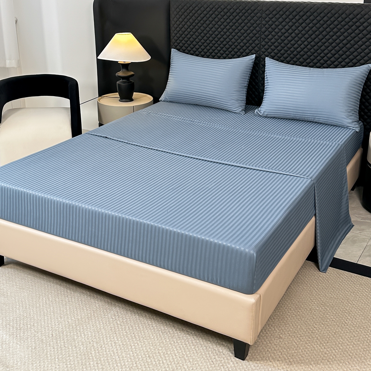 安力森/诚臻酒店用品 2025新款酒店布草床单高支高密缎条款床笠三件套月子中心养老院机构专用床品 雾霾蓝
