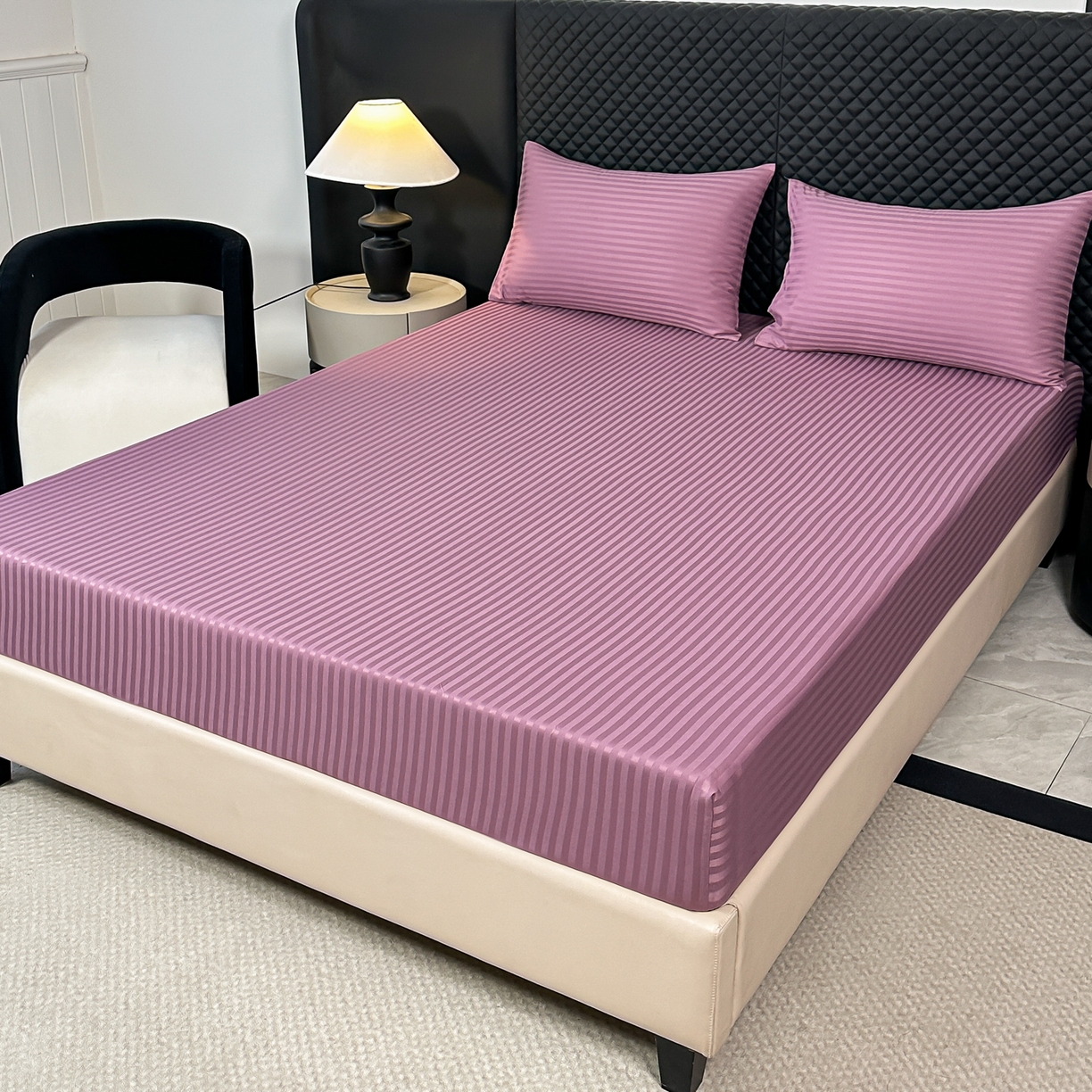 91家纺网 家纺一手货源 找家纺 安力森/诚臻酒店用品 2025新款酒店布草床单高支高密缎条款床笠三件套月子中心养老院机构专用床品 香芋紫