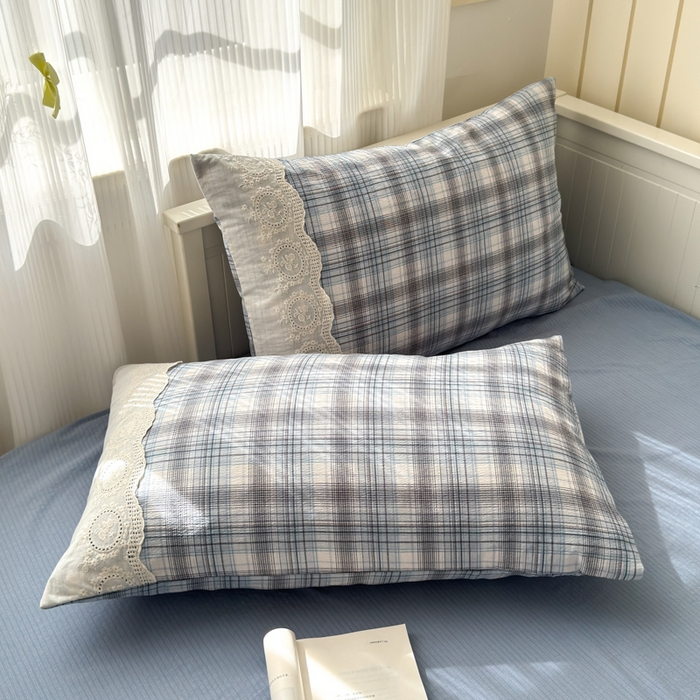 91家纺网 家纺一手货源 找家纺 上尚居 2025新款高克重法式复古无印风亚麻原麻四件套 格韵-蓝