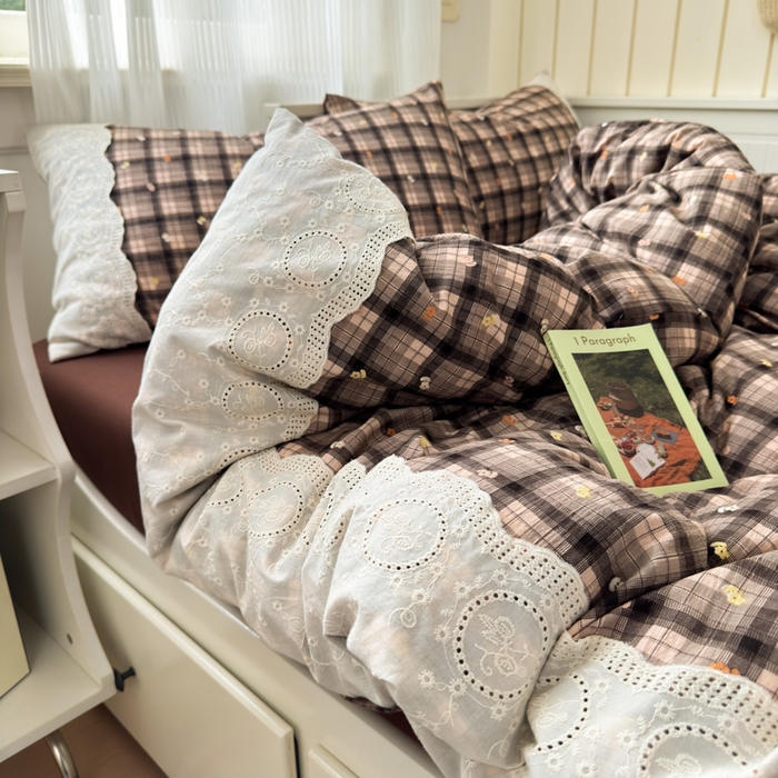 91家纺网 家纺一手货源 找家纺 上尚居 2025新款高克重法式复古无印风亚麻原麻四件套 格韵-咖