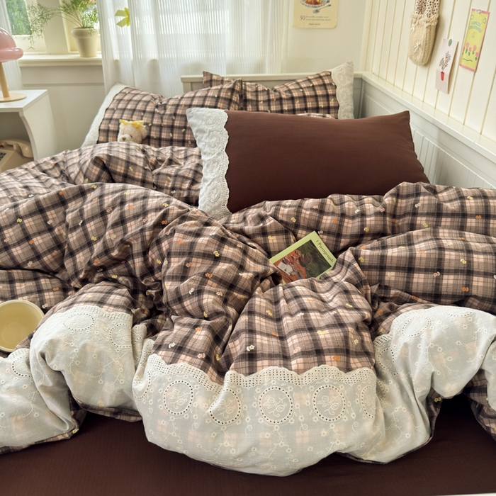 91家纺网 家纺一手货源 找家纺 上尚居 2025新款高克重法式复古无印风亚麻原麻四件套 格韵-咖