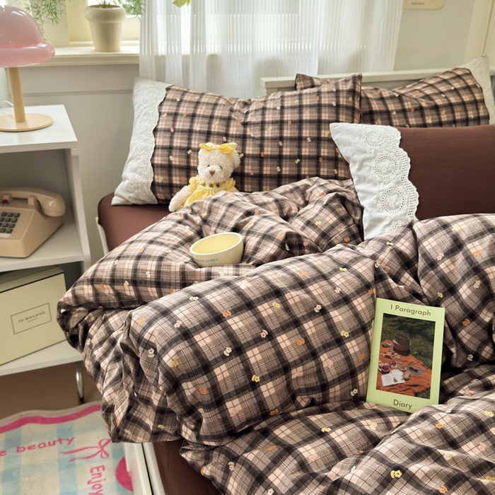 91家纺网 家纺一手货源 找家纺 上尚居 2025新款高克重法式复古无印风亚麻原麻四件套 格韵-咖