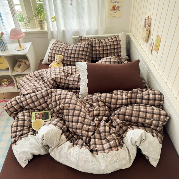 91家纺网 家纺一手货源 找家纺 上尚居 2025新款高克重法式复古无印风亚麻原麻四件套 格韵-咖