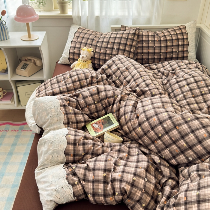 91家纺网 家纺一手货源 找家纺 上尚居 2025新款高克重法式复古无印风亚麻原麻四件套 格韵-咖