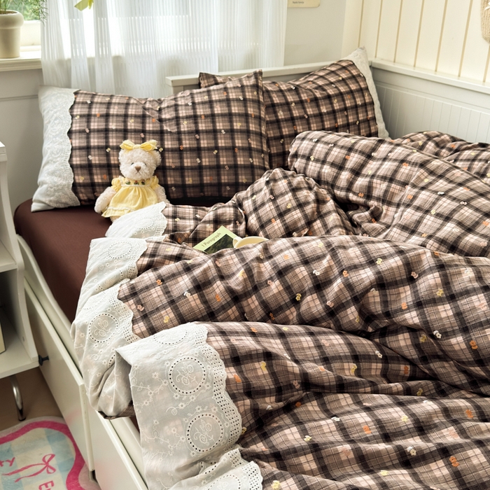 91家纺网 家纺一手货源 找家纺 上尚居 2025新款高克重法式复古无印风亚麻原麻四件套 格韵-咖