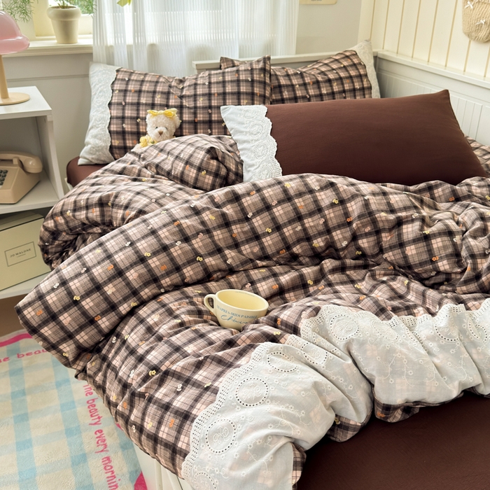 91家纺网 家纺一手货源 找家纺 上尚居 2025新款高克重法式复古无印风亚麻原麻四件套 格韵-咖