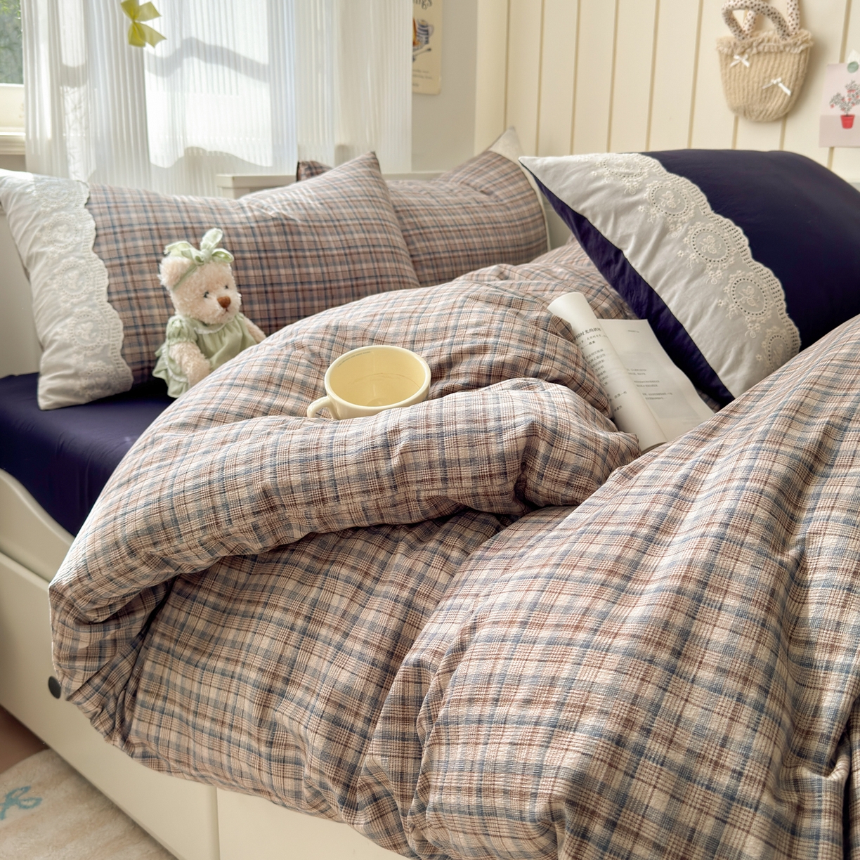 91家纺网 家纺一手货源 找家纺 上尚居 2025新款高克重法式复古无印风亚麻原麻四件套 卡布奇诺