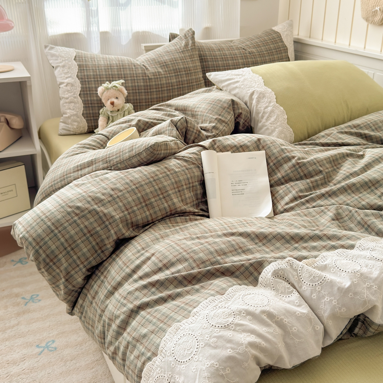 91家纺网 家纺一手货源 找家纺 上尚居 2025新款高克重法式复古无印风亚麻原麻四件套 格韵-绿