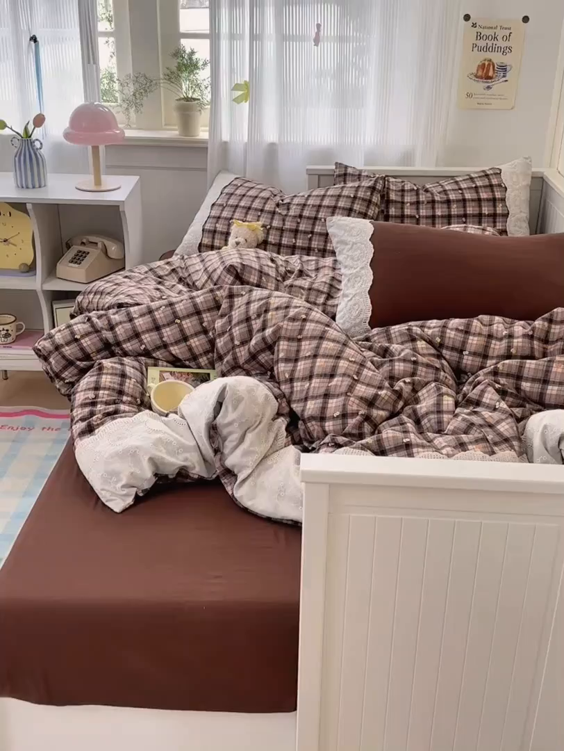 91家纺网 家纺一手货源 找家纺 上尚居 2025新款高克重法式复古无印风亚麻原麻四件套 格韵-咖