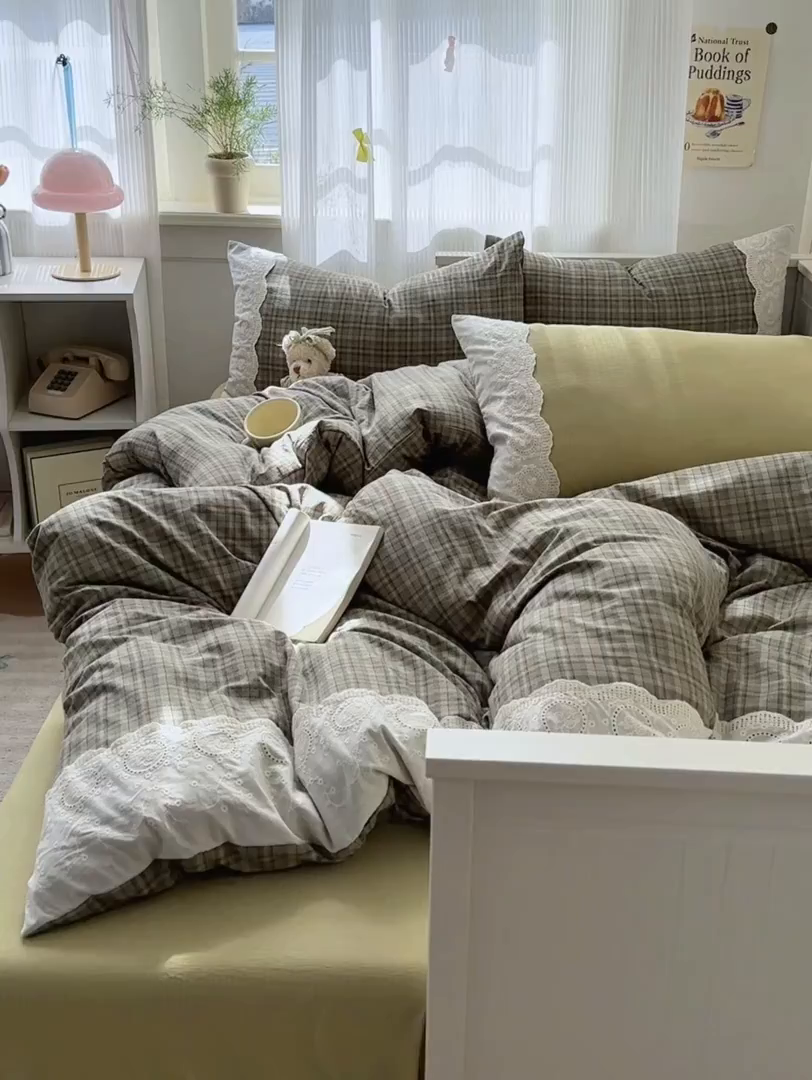 91家纺网 家纺一手货源 找家纺 上尚居 2025新款高克重法式复古无印风亚麻原麻四件套 格韵-绿