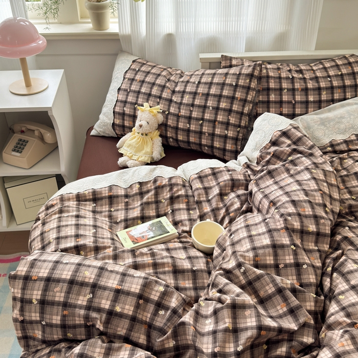 91家纺网 家纺一手货源 找家纺 上尚居 2025新款高克重法式复古无印风亚麻原麻四件套 格韵-咖