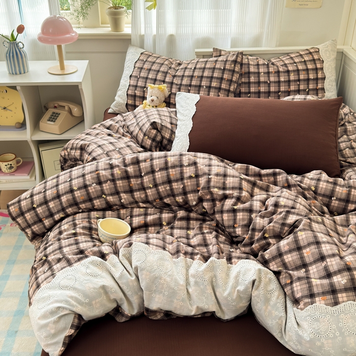 91家纺网 家纺一手货源 找家纺 上尚居 2025新款高克重法式复古无印风亚麻原麻四件套 格韵-咖