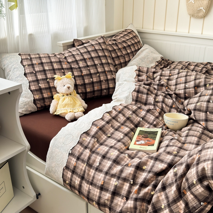 91家纺网 家纺一手货源 找家纺 上尚居 2025新款高克重法式复古无印风亚麻原麻四件套 格韵-咖