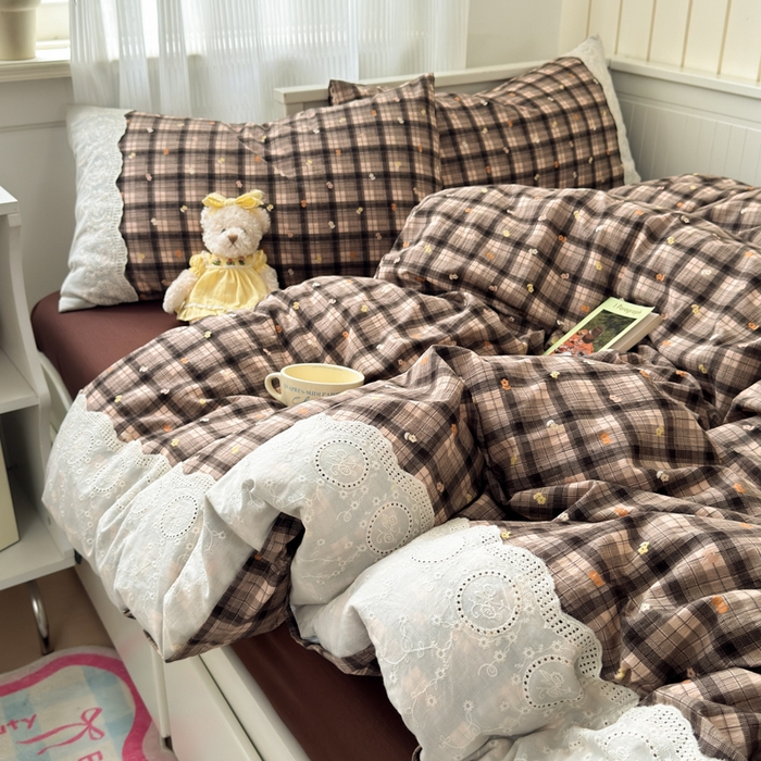 91家纺网 家纺一手货源 找家纺 上尚居 2025新款高克重法式复古无印风亚麻原麻四件套 格韵-咖