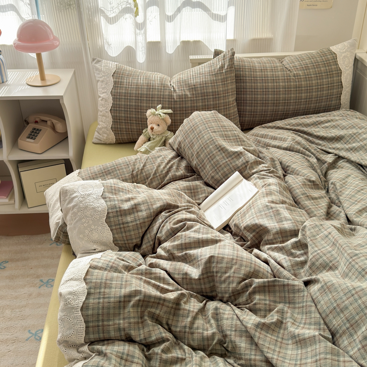 91家纺网 家纺一手货源 找家纺 上尚居 2025新款高克重法式复古无印风亚麻原麻四件套 格韵-绿