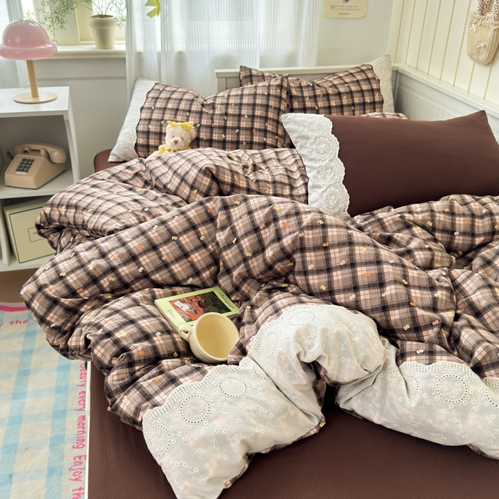 91家纺网 家纺一手货源 找家纺 上尚居 2025新款高克重法式复古无印风亚麻原麻四件套 格韵-咖