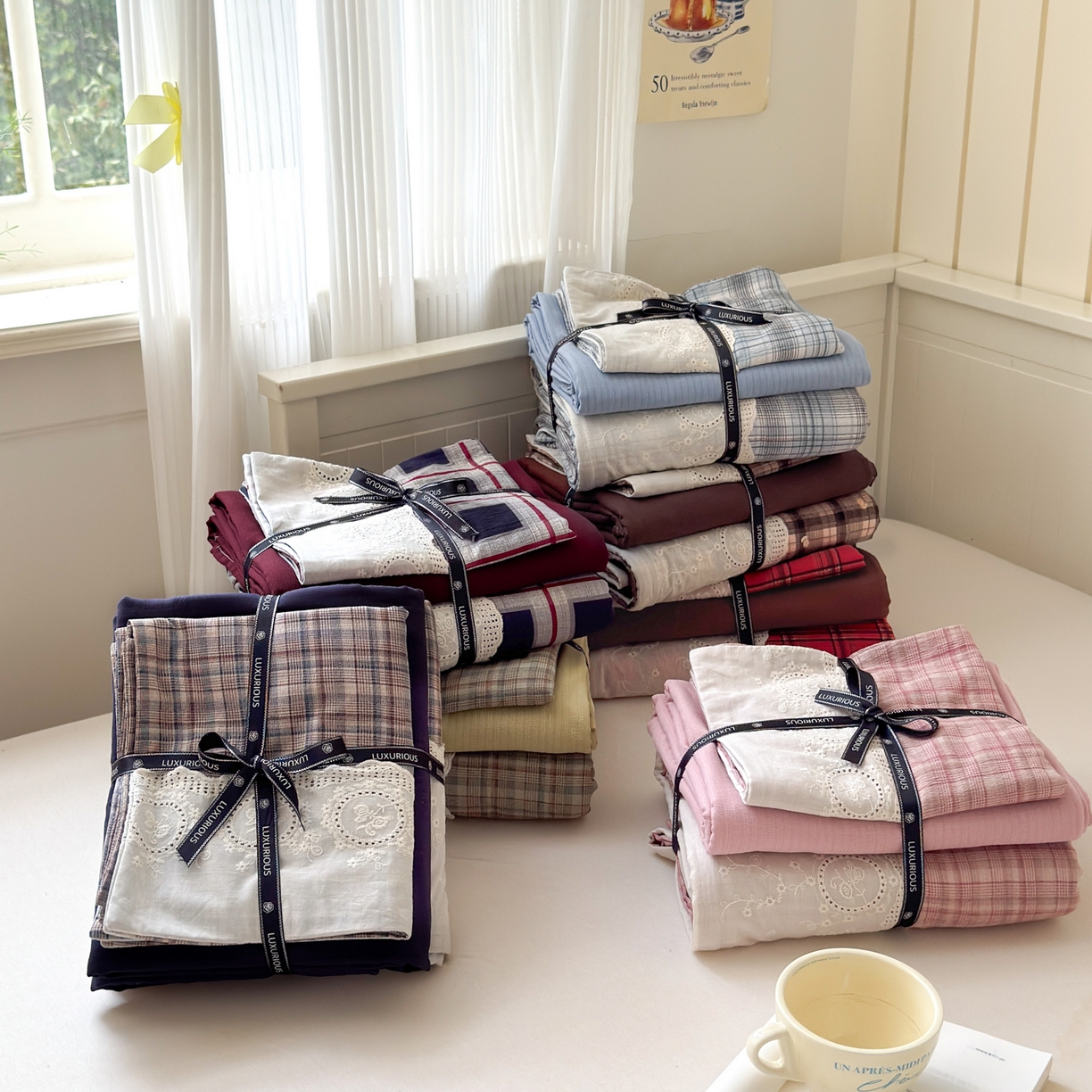 91家纺网 家纺一手货源 找家纺 上尚居 2025新款高克重法式复古无印风亚麻原麻四件套 组合图