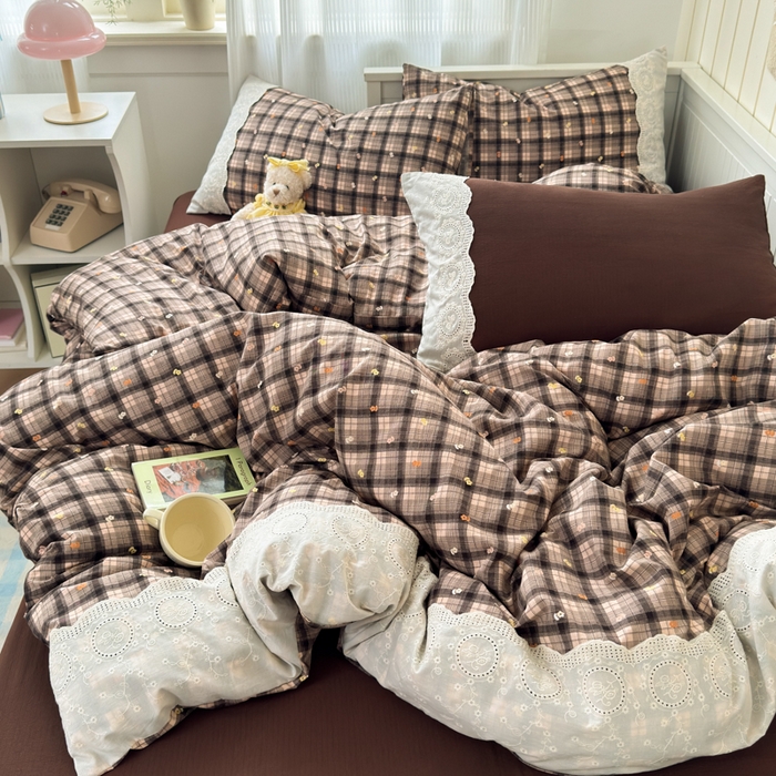 91家纺网 家纺一手货源 找家纺 上尚居 2025新款高克重法式复古无印风亚麻原麻四件套 格韵-咖