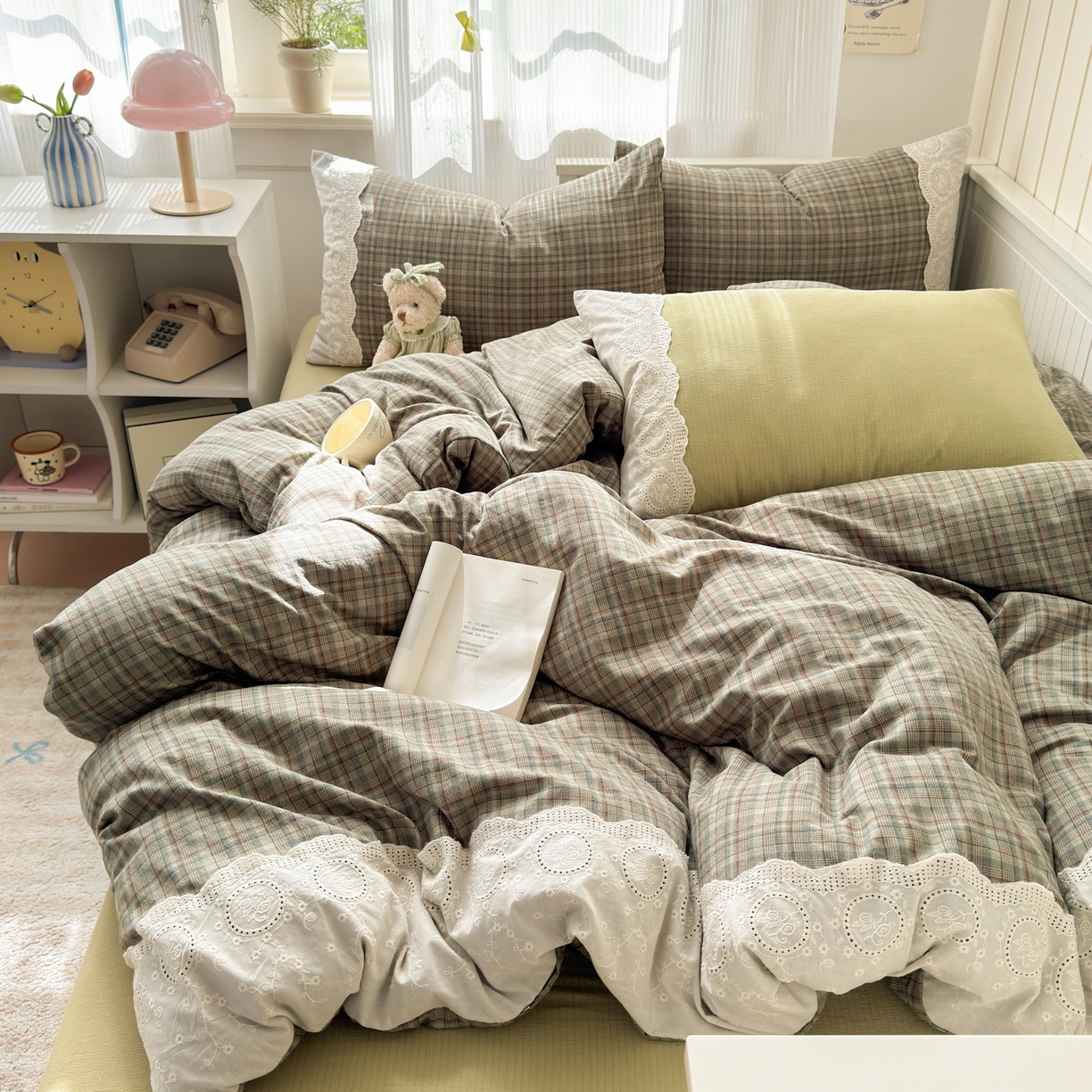 91家纺网 家纺一手货源 找家纺 上尚居 2025新款高克重法式复古无印风亚麻原麻四件套 格韵-绿