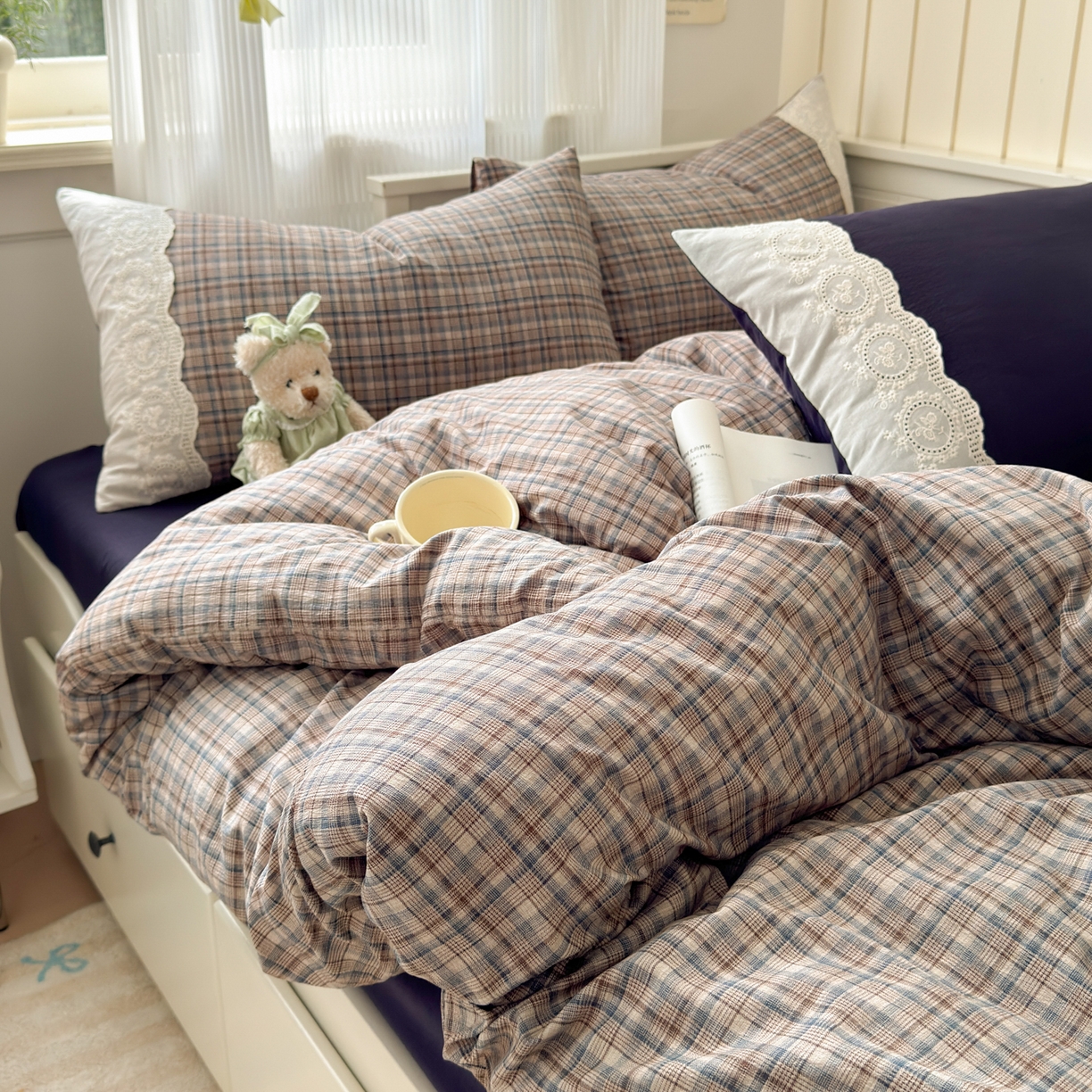 91家纺网 家纺一手货源 找家纺 上尚居 2025新款高克重法式复古无印风亚麻原麻四件套 卡布奇诺