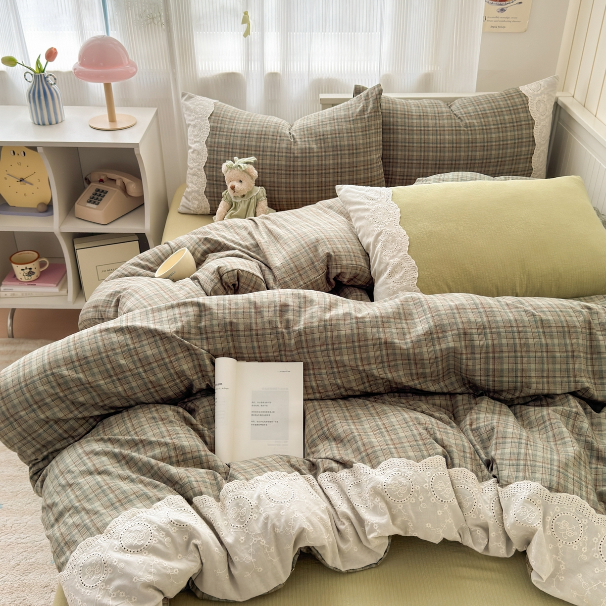 91家纺网 家纺一手货源 找家纺 上尚居 2025新款高克重法式复古无印风亚麻原麻四件套 格韵-绿