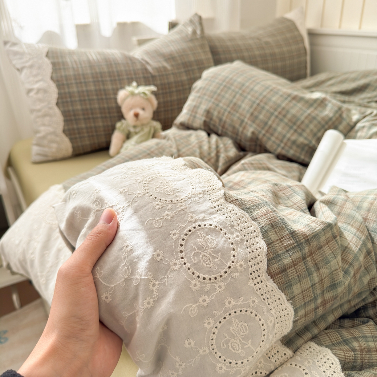 91家纺网 家纺一手货源 找家纺 上尚居 2025新款高克重法式复古无印风亚麻原麻四件套 格韵-绿