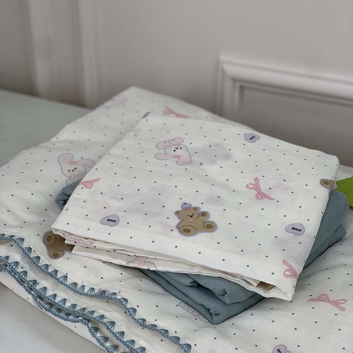 源启生活 2025新款A类贝壳边款双层纱夏被 波点小兔