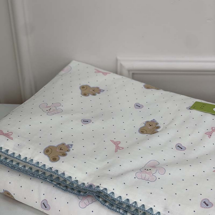 91家纺网 家纺一手货源 找家纺 源启生活 2025新款A类贝壳边款双层纱夏被 波点小兔