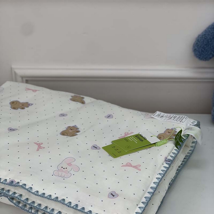 91家纺网 家纺一手货源 找家纺 源启生活 2025新款A类贝壳边款双层纱夏被 波点小兔