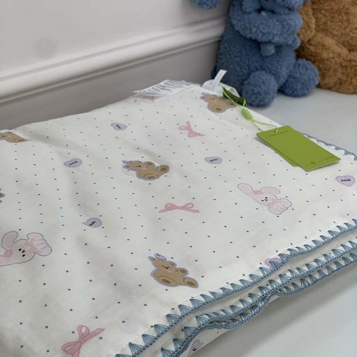 91家纺网 家纺一手货源 找家纺 源启生活 2025新款A类贝壳边款双层纱夏被 波点小兔