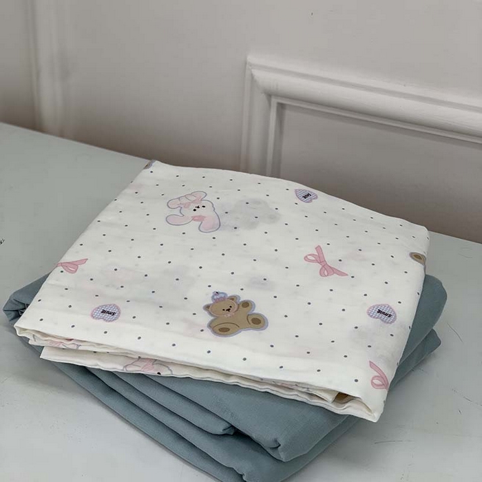 91家纺网 家纺一手货源 找家纺 源启生活 2025新款A类贝壳边款双层纱夏被 波点小兔