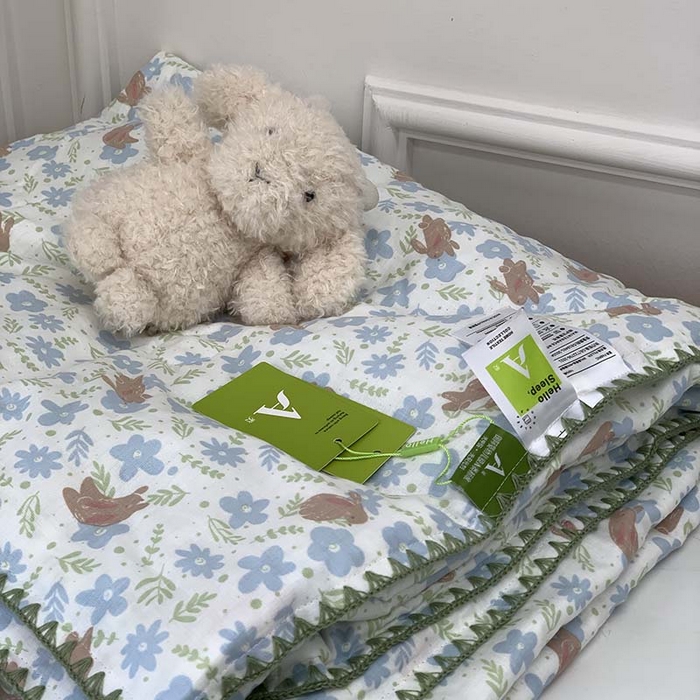 91家纺网 家纺一手货源 找家纺 源启生活 2025新款A类贝壳边款双层纱夏被 蓝汀兔