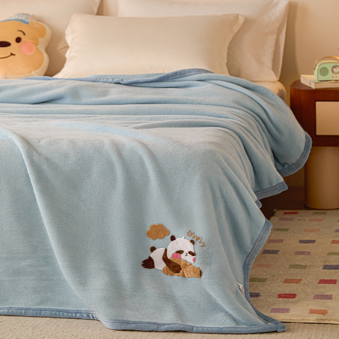 91家纺网 家纺一手货源 找家纺 皇寝世家家居 2025新款仿绵羊绒毛毯兔绒毯办公室午睡毯子毛巾被 四季空调沙发盖毯 浅蓝