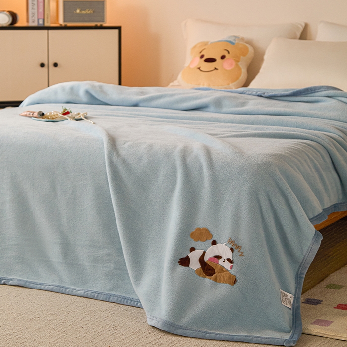 91家纺网 家纺一手货源 找家纺 皇寝世家家居 2025新款仿绵羊绒毛毯兔绒毯办公室午睡毯子毛巾被 四季空调沙发盖毯 浅蓝