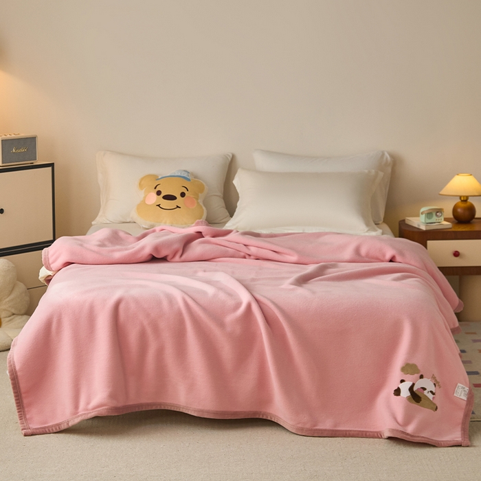 皇寝世家家居 2025新款仿绵羊绒毛毯兔绒毯办公室午睡毯子毛巾被 四季空调沙发盖毯 粉色