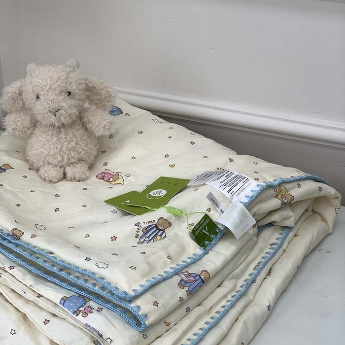 91家纺网 家纺一手货源 找家纺 源启生活 2025新款A类贝壳边款双层纱夏被 晚安熊