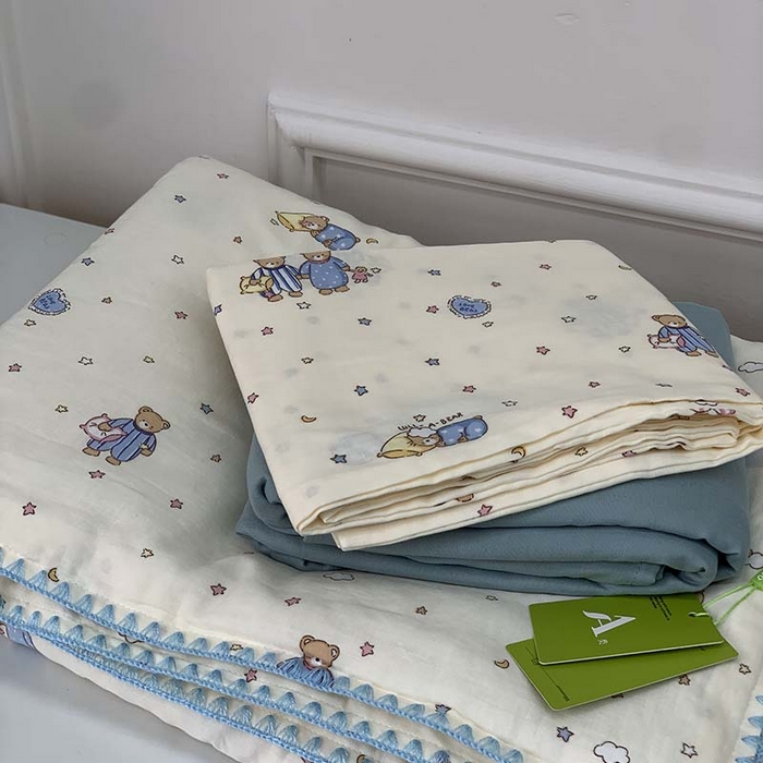 91家纺网 家纺一手货源 找家纺 源启生活 2025新款A类贝壳边款双层纱夏被 晚安熊