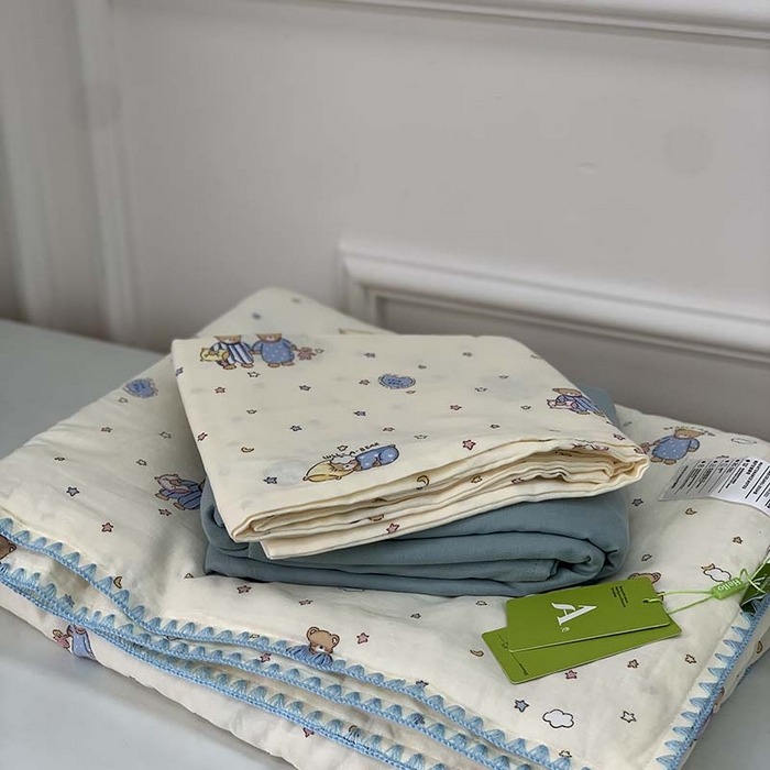 91家纺网 家纺一手货源 找家纺 源启生活 2025新款A类贝壳边款双层纱夏被 晚安熊