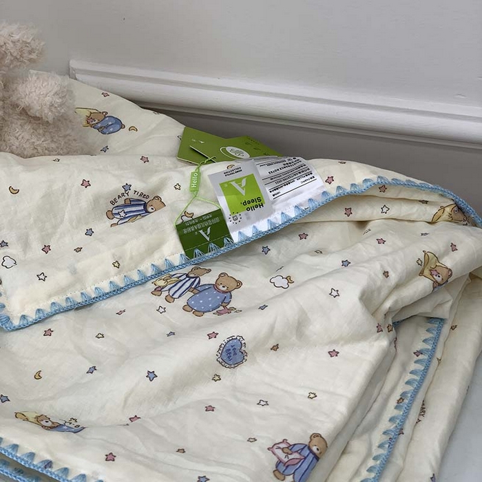 91家纺网 家纺一手货源 找家纺 源启生活 2025新款A类贝壳边款双层纱夏被 晚安熊