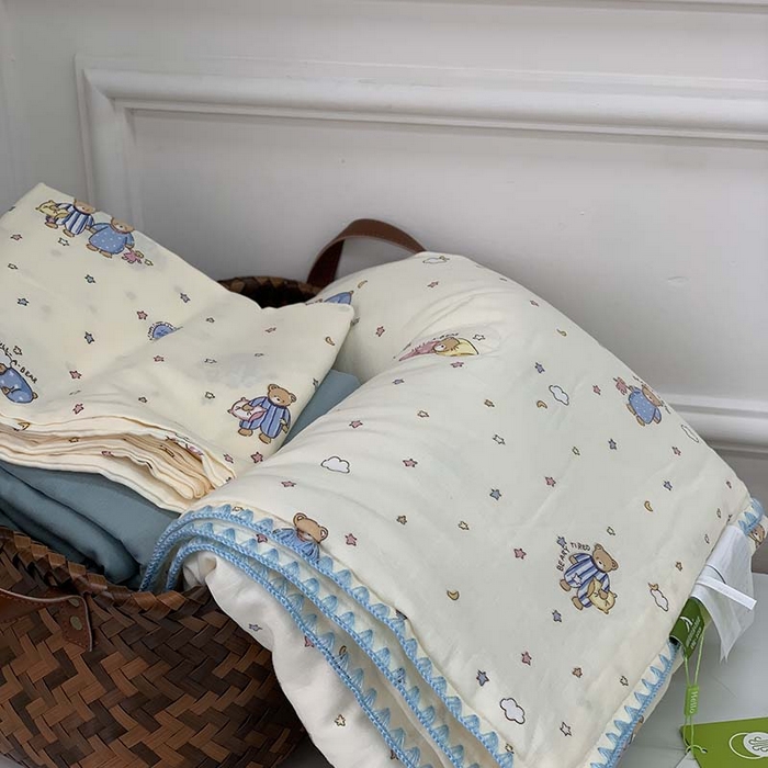 91家纺网 家纺一手货源 找家纺 源启生活 2025新款A类贝壳边款双层纱夏被 晚安熊