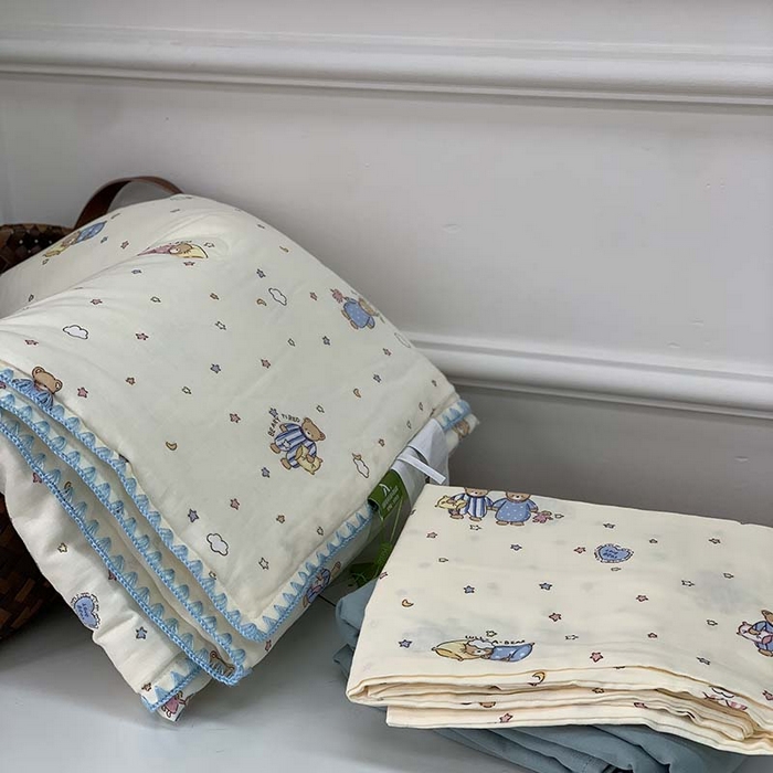 91家纺网 家纺一手货源 找家纺 源启生活 2025新款A类贝壳边款双层纱夏被 晚安熊