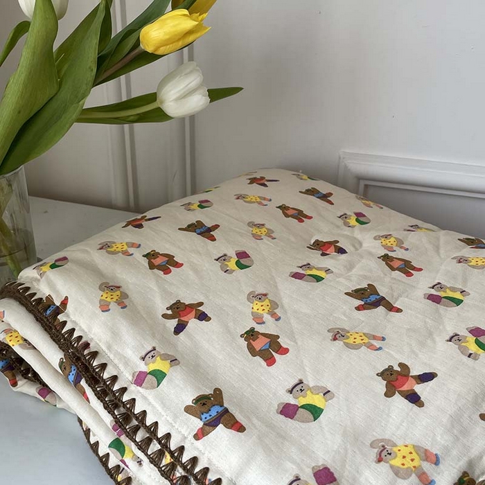 源启生活 2025新款A类贝壳边款双层纱夏被 熊啾啾