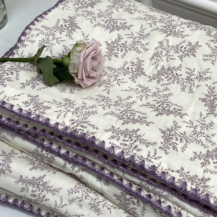 91家纺网 家纺一手货源 找家纺 源启生活 2025新款A类贝壳边款双层纱夏被 紫萱