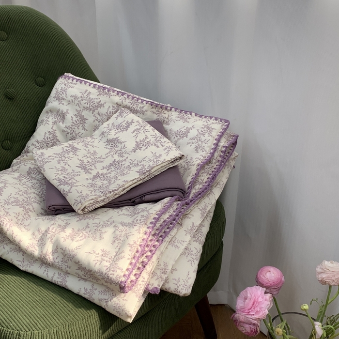 91家纺网 家纺一手货源 找家纺 源启生活 2025新款A类贝壳边款双层纱夏被 紫萱