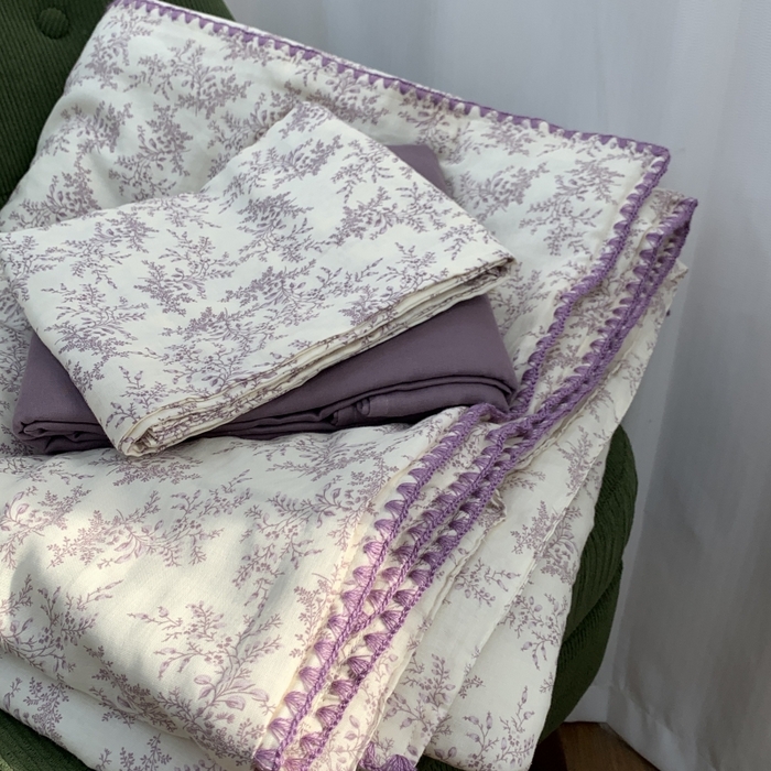 91家纺网 家纺一手货源 找家纺 源启生活 2025新款A类贝壳边款双层纱夏被 紫萱