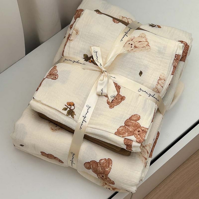 91家纺网 家纺一手货源 找家纺 （总）源启生活 2025新款全棉A类双层皱皱纱四件套