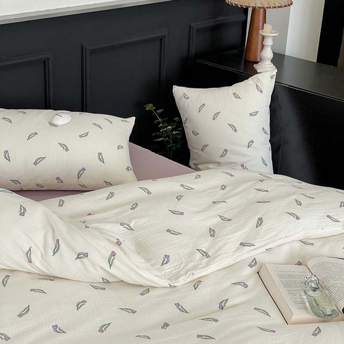 91家纺网 家纺一手货源 找家纺 源启生活 2025新款全棉A类双层皱皱纱四件套 紫郁