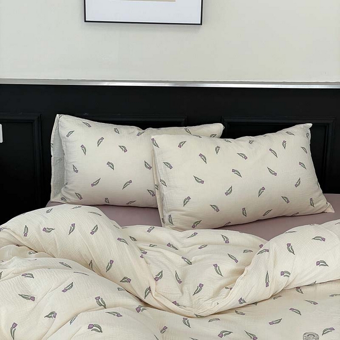 91家纺网 家纺一手货源 找家纺 源启生活 2025新款全棉A类双层皱皱纱四件套 紫郁