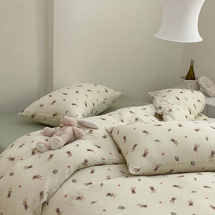 91家纺网 家纺一手货源 找家纺 源启生活 2025新款全棉A类双层皱皱纱四件套 兔斯基